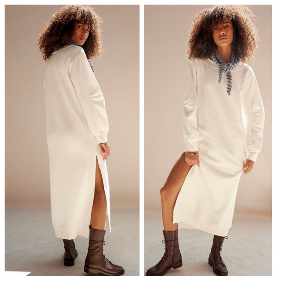 NWT Free People Karina Oversized Midi Sweatshirt Dress in Ivory - Picture 1 of 13